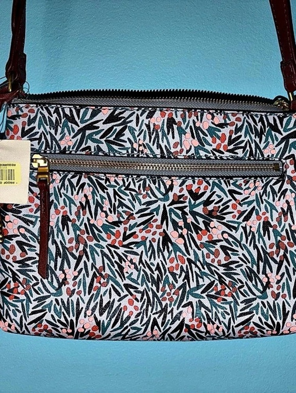 Fossil Floral Crossbody Bag in Blue & Pink NWT